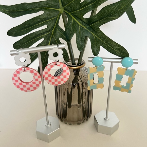 1970's Inspired Pattern Dangle Earrings - Colorful Retro Drop Earrings - Picture 3 of 14